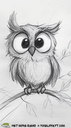 an owl sitting on top of a tree branch with large eyes and long, thin hair