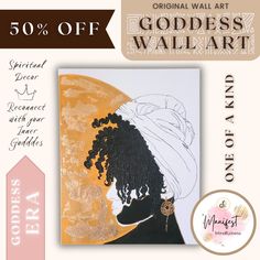 an image of a woman's profile with the words goddess wall art on it