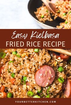 easy kielbasa fried rice recipe in a skillet