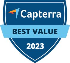 the best value badge for capterra, which is blue and has an orange kite on