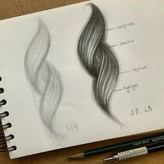 a pencil drawing of two different types of hair