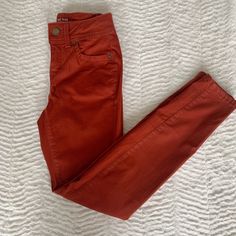 Never Worn Super Soft Skinny Pants. The Perfect Unique Color For Fall! Red Straight Jeans For Spring, Mid-rise Red Pants For Fall, Red Mid-rise Pants For Fall, Red Mid-rise Jeans For Workwear, Red Mid-rise Jeans For Work, Rust Color, Jeans Color, Unique Colors, Colored Jeans