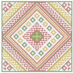 a cross stitch pattern with green, yellow and red colors