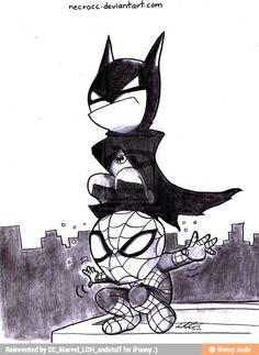 a drawing of batman and catwoman on top of a building