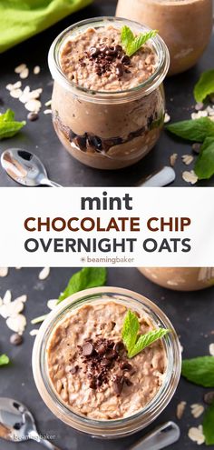 two jars filled with chocolate chip overnight oats