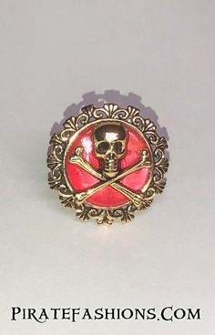 Lady Pirates love rings, the more the merrier. This be affordable, adjustable rings that match the Corset Dress Pins, Pirate Queen Necklace, Earrings n' Belts . They come in three colors (blue, red n' black) and two finishes (gold n silver). Nickel-free Red Themed Jewelry, Nickel-free Themed Red Jewelry, Themed Red Nickel-free Jewelry, Red Novelty Jewelry For Halloween, Adjustable Red Gothic Jewelry, Adjustable Red Metal Rings, Adjustable Gothic Skull Ring As A Gift, Red Rings For Halloween Gift, Red Ring Jewelry For Halloween