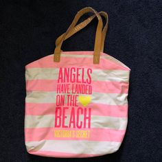 Brand New Vs Beach Bag. Striped With Tan Handles. ** A Little Black Smudge On The Letters From Rubbing From Other Bag Victoria Secret Angel, Velour Bag, Plaid Tote, Red Tote Bag, Victoria Secret Tote Bags, Cosmetic Bag Set, Green Tote, Beach Tote Bag, Victoria Secret Pink Bags