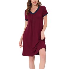 This style of stretchy lounge dress is easy to put on or take off, which can give you a light and simple dressing experience, and keep you nice and comfortable all day. The soft pajama dress for women is stretchy, soft, lightweight, breathable, and comfortable to wear. This pajamas dress is casual, even if a guest visits suddenly, you won't feel embarrassed, making your home life more convenient. The lounge dress also be a perfect gift for your mom, wife, daughter, girlfriend, or friends as loun Red V-neck Sleepwear For Loungewear, Casual Red V-neck Sleepwear, Stretch V-neck Sleepwear, Red V-neck Summer Nightgown, Red V-neck Nightgown, Red V-neck Nightgown For Sleep, Red V-neck Nightwear Dress, Red V-neck Nightgown For Summer, V-neck Stretch Sleep Dress