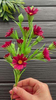 a person is holding some flowers in their hand