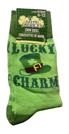 Funky Men's St Patrick's Day LUCKY CHARM SOCKS Novelty Irish Luck Top Hat / Shamrock Print - BRIGHT LIME and KELLY GREEN print Funky Men's / Boy's St Patrick LUCKY CHARM SOCKS Novelty Unisex Irish Luck Stovepipe Hat with Shamrock Buckle Decoration-LIME GREEN Funky St Patrick's Day Costume Novelty Parade Wear LIME / KELLY GREEN UNISEX CREW SOCKS Men’s / Big Boy’s Shoe Size 6-12 NEW Spring Holiday Clothing Accessory Bright Lime Green with Black, Kelly Green, Yellow print. Unisex style socks fit men's shoe sizes 6-12. 98% polyester, 2% spandex Machine wash warm, use only non-chlorine bleach, tumble dry low. mpn: HH-LUCKYCHARM upc: 683649669427 Charm Socks, St Patricks Day Socks, Black Kelly, Irish Luck, St Patrick's Day Costumes, Holiday Clothing, Style Socks, Socks Men, Spring Holidays