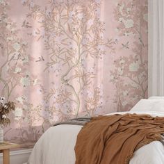 Blush Pink Chinoiserie Wallpaper Mural Peel and Stick Pink Chinoiserie Wallpaper, Bedroom Wallpaper Murals, Pink Chinoiserie, Playroom Wallpaper, Geometric Pattern Wallpaper, Chinoiserie Design, Dining Room Wallpaper, Detailed Artwork, Bright Wallpaper