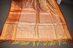 Cloud Cream Gold with Red borders tissue Kanchi silk saree