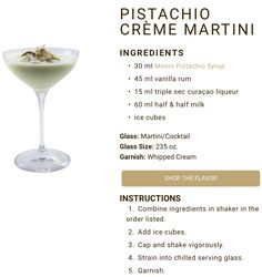 the instructions for how to make a pistachio creme martini with ingredients in it