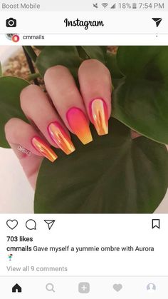 Sunset Chrome Nails, Orange And Yellow Nail Designs, Chrome Nail Polish, Sunset Nails, Pedi Ideas, Makeup Nails Designs