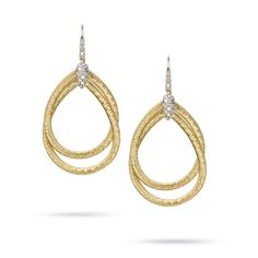 Marco Bicego Jewelry - 18K Yellow Gold & Diamond Small Drop Woven Earrings | Manfredi Jewels Egyptian Desert, Gold Diamond Drop Earrings, Small Drop Earrings, Marco Bicego, 18k Gold Earrings, Pendant Bails, 18k Gold Jewelry, Diamond Drop Earrings, Fine Jewels