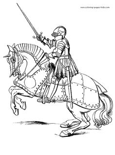 Google Image Result for http://www.coloring-pages-kids.com/coloring-pages/fantasy-medieval-coloring-pages/castles-knights-coloring-pages/castles-knights-coloring-pages-images/castle-knight-coloring-page-11.gif Castle Coloring Page, Knight Drawing, Knight On Horse, Roi Arthur, Medieval Knight, Color Pages