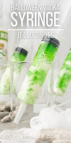 halloween vodka syringe jello shots with text overlay