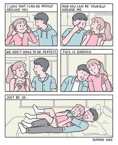 a comic strip with an image of a man being hugged by a woman in bed