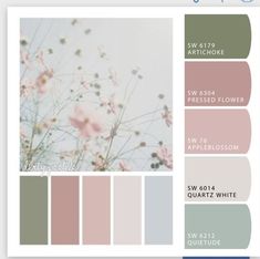 the color scheme for this website is pale, pink and green with white flowers on it