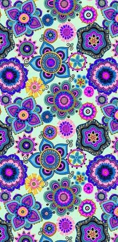 an abstract blue and purple flower pattern