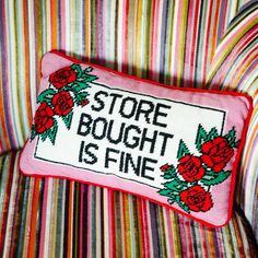 Store Bought is Fine Needlepoint Pillow - Furbish Studio Statement Pillow, Furbish Studio, Needlepoint Pillow, Red And Pink Roses, Small Pillow, Hand Stitch, Needlepoint Pillows, Spark Joy, Small Pillows