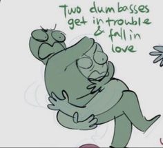 two cartoon characters hugging each other with the caption'two dumm bosses get in trouble and fall in love '