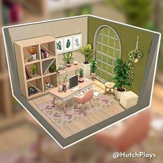 an animated view of a living room with plants