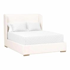 Stewart LiveSmart White Platform Bed Frame Beds LOOMLAN By Essentials For Living Upholstered Queen Bed Frame, White Platform Bed, California King Bed Frame, Pearl Fabric, California King Headboard, California King Size Bed, Cal King Bedding, Queen Upholstered Bed, Curved Headboard