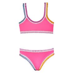 SPORTY RAINBOW EMBROIDERED TWO PIECE BIKINI Preppy Swimsuits For Teens, Playful Pink Swimwear For Poolside, Sporty Multicolor Tankini For Vacation, Sporty Multicolor Swimwear For Sunbathing, Sporty Multicolor Tankini For Poolside, Playful Color Block Swimwear For Poolside, Playful Color Block Swimwear For Beach Season, Playful Multicolor Swimwear For Poolside, Playful Multicolor Tankini For Sunbathing