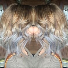 Balayage color melt with silver, gray, platinum tips. Super ashy and smoky Blond With Color Underneath, Silver Hair With Pastel Highlights, Silver Blue Balayage, Silver To Blue Ombre Hair, Grey To Blue Ombre Hair, Blonde Hair With Color Underneath, Blonde Ombre Hair, Ombre Hair Extensions