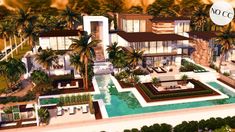 this is an artist's rendering of a mansion in palm trees and pool area