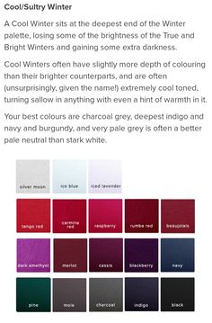 Navy Capsule Wardrobe, Season Analysis, House Of Colour, Colour Season, Wardrobe Color, Seasonal Color Analysis, Bright Winter, Silver Moon, Cool Tones