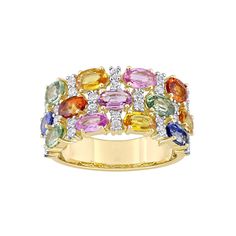 Decorated with rows of colorful sapphire gemstones, this 14k gold Stella Grace ring is a charming accent to your favorite outfits. Decorated with rows of colorful sapphire gemstones, this 14k gold Stella Grace ring is a charming accent to your favorite outfits. Metal: 14k gold Packaging: boxed Width: 10.5 mm Finish: polishedSTONE DETAILS Stone type: sapphire, pink sapphire, white sapphire, red sapphire, yellow sapphire, green sapphire Total weight: 4 1/3 ct. Shape: oval, round Setting: prong Gem Luxury Multicolor Sapphire Ring With Gemstone Accents, Multicolor Sapphire Multi-stone Ring, Luxury Multicolor Multi-stone Sapphire Ring, Multicolor Multi-stone Sapphire Ring, Multicolor Sapphire Ring In Fine Jewelry Style, Multicolor Oval Sapphire Ring, Multicolor Oval Sapphire Ring With Diamonds, Multicolor Sapphire Gemstone Ring, Multicolor Sapphire Ring With Diamond Accents