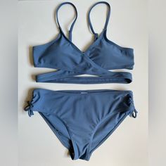 Teen Girls Two-Piece Swimsuit V-Neck Bikini, Solid Color, Adjustable Shoulder Straps Style: Swim, Surf, Beach Brand : Mienqe Made In China Color: Blue-Gray Material: 82% Nylon, 18% Spandex Care : Do Not Dry Clean, Do Not Iron , Do Not Tumble Dry, Do Not Bleach, 30c Warm Washing Size Xxl ( 170) Condition New With Tag Gray Swimwear For Pool And Beach Season, Gray Swimwear For Beach Season Vacation, Gray Swimwear For Vacation And Beach Season, Fitted Gray Swimwear For Vacation, Gray Beachwear Swimwear For Beach Season, Summer Gray Poolside Swimwear, Gray Beachwear For Beach Season, Grey Swimsuit, Cell Phone Holster