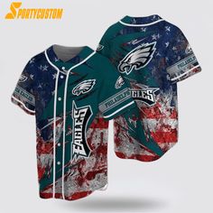 the philadelphia eagles baseball jersey is painted with an american flag