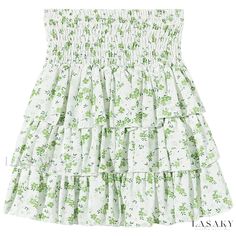 Lasaky - Printed Chiffon Cake Skirt - Ultra-Short Skirt for College - A-Line Skirt Dress Casual Green Tiered Bottoms, Green Ruffled Skirted Skort, Green Tiered Ruffle Skort, Green Ruffled Mini Skort, Tiered Gathered Mini Skirt For Summer, Green Tiered Skirt Skort With Ruffles, Green Tiered Ruffles Mini Skirt, Summer Tiered Mini Skirt With Gathered Details, Flowy Green Mini Skirt For Summer