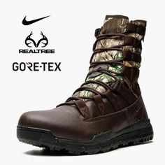 a pair of boots with the words realtree goretex on it and an image of