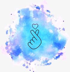 a blue watercolor spot with a hand holding a heart in it's center