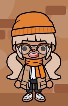 a cartoon character with glasses and an orange scarf