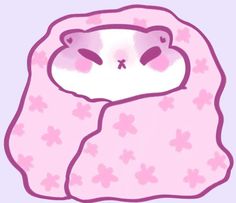 a drawing of a cat sleeping on a pink blanket