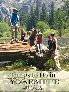 the best road trip in california with kids and adults on a fallen tree trunk by a river