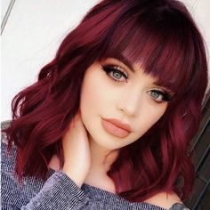 Bob Curly Wig Synthetic Short Wine Red Kręcony Bob, Red Wig, Curly Bob Wigs, Red Wigs, Burgundy Hair, Wig With Bangs, Hair Replacement