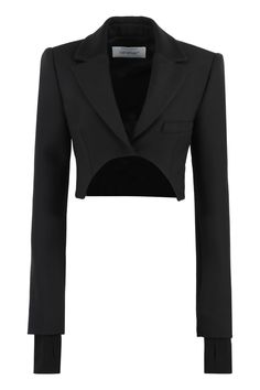 53% Polyester, 43% Virgin Wool, 4% Elastane Elegant Asymmetrical Blazer For Party, Elegant Asymmetrical Evening Blazer, Fitted Asymmetrical Blazer For Evening, Asymmetrical Fitted Evening Blazer, Elegant Asymmetrical Blazer For Business, Elegant Cropped Fitted Blazer, Corp Goth, Crop Blazer, Cropped Blazer