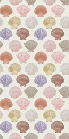 an image of seashells in pastel colors on a white background for wallpaper