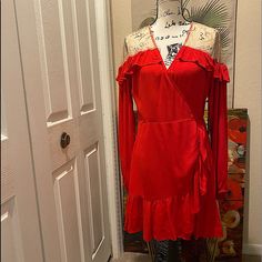 Size: Xl Color: Red Style: Wrap Long Sleeve Dress Material: 100% Rayon Cheap Red Forever 21 Dresses, Forever 21 Red Dress For Night Out, Red Mini Dress For Party By Forever 21, Forever 21 Red Mini Dress For Date Night, Red Party Mini Dress From Forever 21, Red Long Sleeve Harajuku Dress, Forever 21 Red Mini Dress For Party, Forever 21 V-neck Dress For Day Out, Forever 21 Red Party Mini Dress