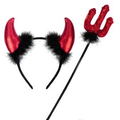 PRICES MAY VARY. FESTIVE HEADWEAR: This Halloween devil costume set includes a red horned headband and a devil pitchfork for creative costume ideas. VIVID COLOURS: Made with vibrant red and sleek black fabrics, the headband and the devil pitchfork will help you stand out during Halloween celebrations. EASY TO WEAR: The stretchy headband easily wraps around the head while the devil pitchfork fits comfortably in hands for posing with your spooky look. DETAILS MATTER: Intricate horn detailing on the headband and sequins on the devil pitchfork add authentic monster costume accents SPARK IMAGINATION: Whether you're a devil, demon or other haunting character, this accessory set provides a starting point for bringing your Halloween vision to life Get fully equipped for Halloween with this horn he Horns Decor, Horn Headband, Hair Clasp, Devil Horns, Halloween Headband, Fancy Costumes, Halloween Costume Accessories, Halloween Hair, Fancy Party