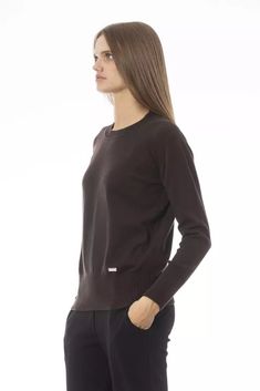 Wrap yourself in the epitome of luxury with the Baldinini Trend Crew Neck Sweater. Meticulously crafted from a sumptuous blend of 50% wool and 50% cashmere, this sweater epitomizes sophisticated comfort. The rich brown hue is versatile, perfect for pairing with your favorite statement pieces. Bold long sleeves and a cozy ribbed neck, wrists, and bottom are designed to keep you snug and stylish, while the iconic Baldinini Trend monogram adds a touch of metallic charm. Made in Moldova, this piece Brown Wool Sweater, Cashmere Blend Sweater, Brown Sweater, Premium Brands, Modern Man, Wool Sweater, Sophisticated Style, Wool Sweaters, Brunei