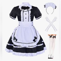 This Has Only Been Tried On Once, Never Worn. Dress With Socks, Japanese Style Dress, Anting Manik, Maid Cosplay, Fancy Costumes, Classic Lolita, Idee Cosplay, Japanese Dress, Maid Outfit