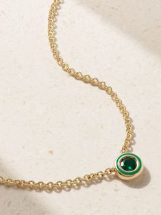 ALISON LOU Madison 14-karat gold, emerald and enamel necklace | NET-A-PORTER Green Pendant Necklace With Bezel Setting, Luxury Green 14k Gold Necklaces, Luxury Green 14k Gold Necklace, Luxury Bezel Set Round Pendant Necklace, Luxury Necklace With Round Pendant And Bezel Setting, Luxury Round Pendant Necklace With Bezel Setting, Green Bezel Set Round Pendant Necklace, Green Necklace With Bezel Setting And Round Pendant, Fine Jewelry Green Necklace With Adjustable Chain