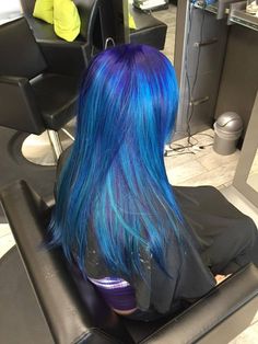 Unique Blue Hair Color Ideas, Purple And Blue Hair Ideas, Blue Multicolor Hair, Blue Hair With Purple Highlights, Blue Hair With Highlights, Purple To Blue Hair, Violet Blue Hair, Dark Blue And Purple Hair, Turquoise And Purple Hair